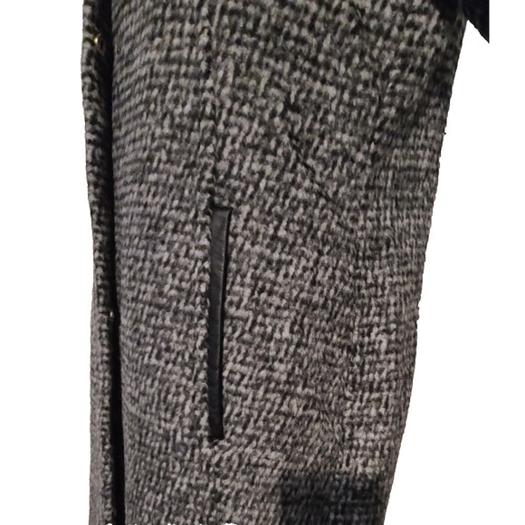 WOMENS COLE HAAN SIGNATURE WOOL BLEND COAT BLACK GREY WITH HOOD SZ 8 NEW - Picture 3 of 8